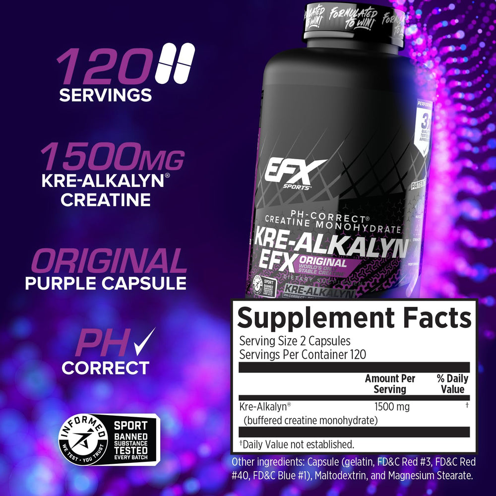 EFX Sports Kre-Alkalyn EFX label details showing pH-correct formula