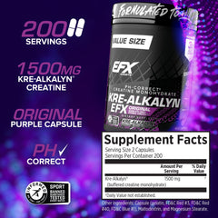 EFX Kre-Alkalyn packaging image emphasizes multi-patented pH formula for effective supplementation