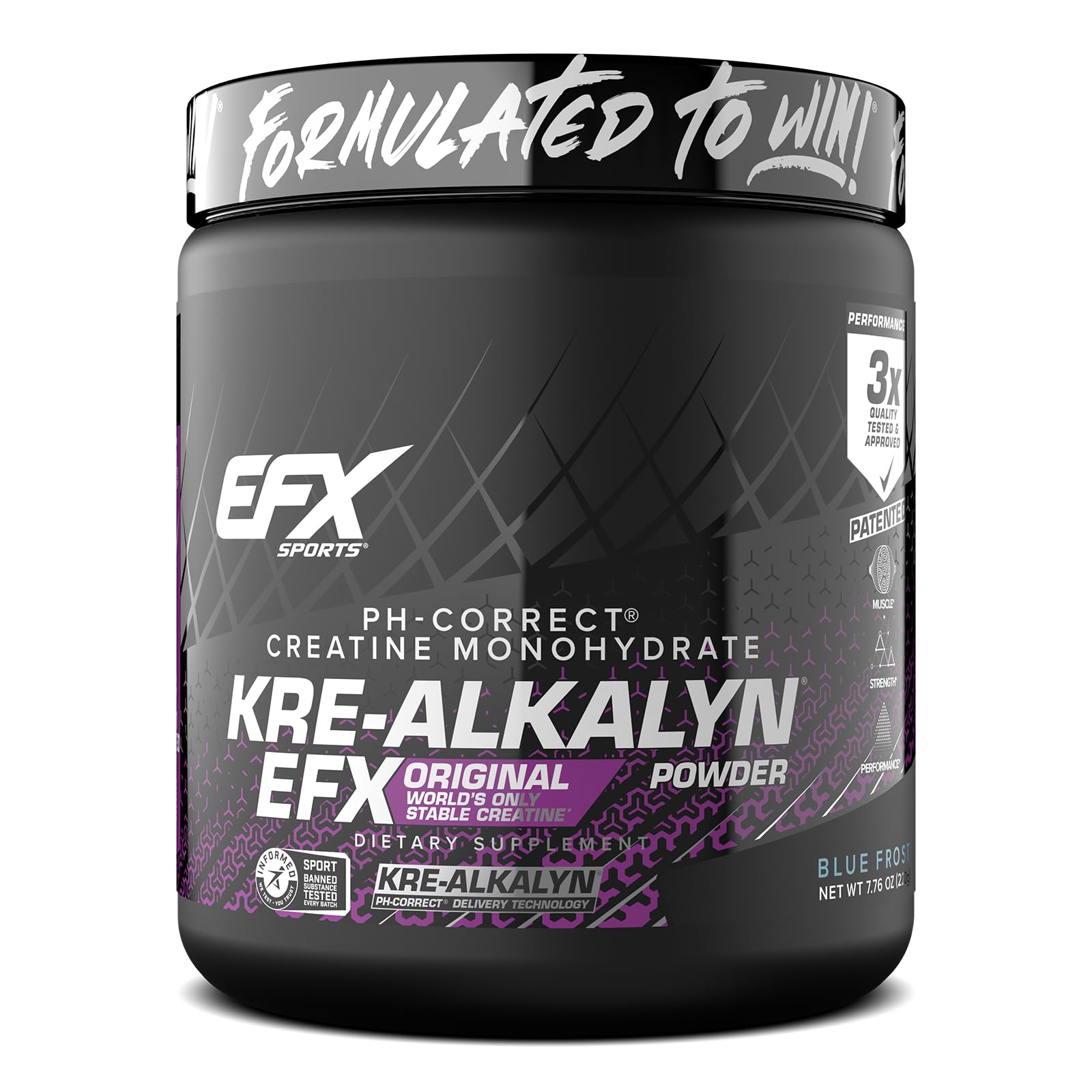 EFX Kre-Alkalyn EFX powder bottle shows pH-correct creatine for stable performance.
