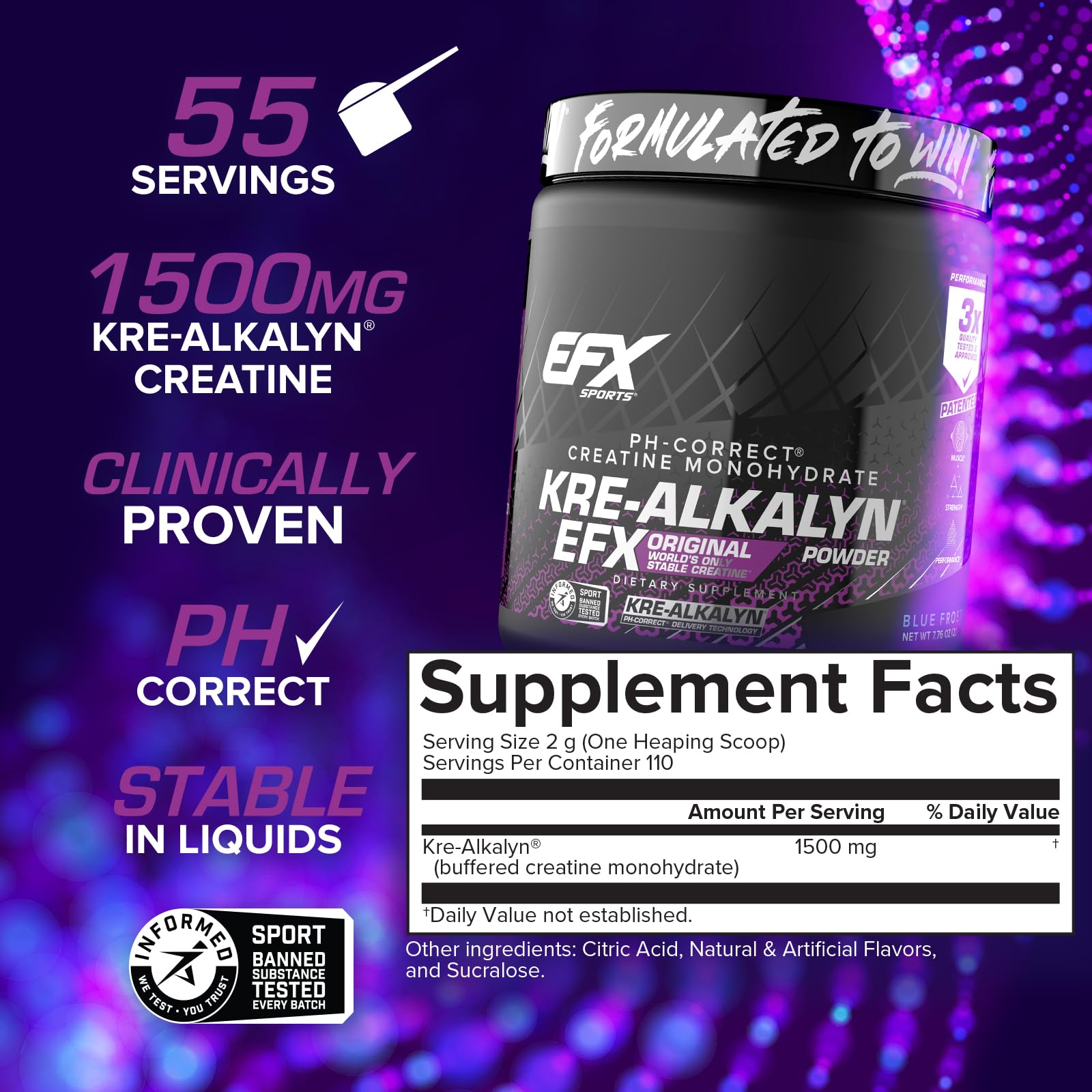 EFX Kre-Alkalyn EFX powder being poured into water for easy mixing.