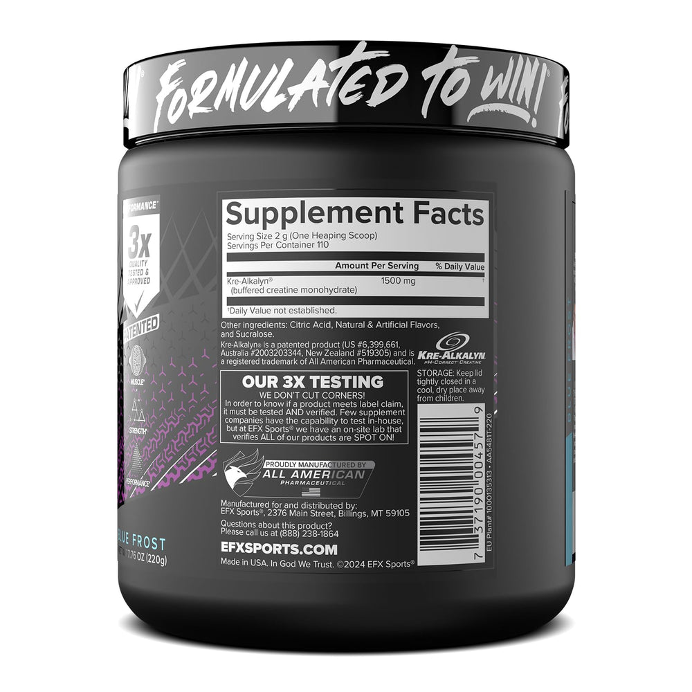 Informed-Sport certification badge on Kre-Alkalyn EFX product confirms third-party testing.