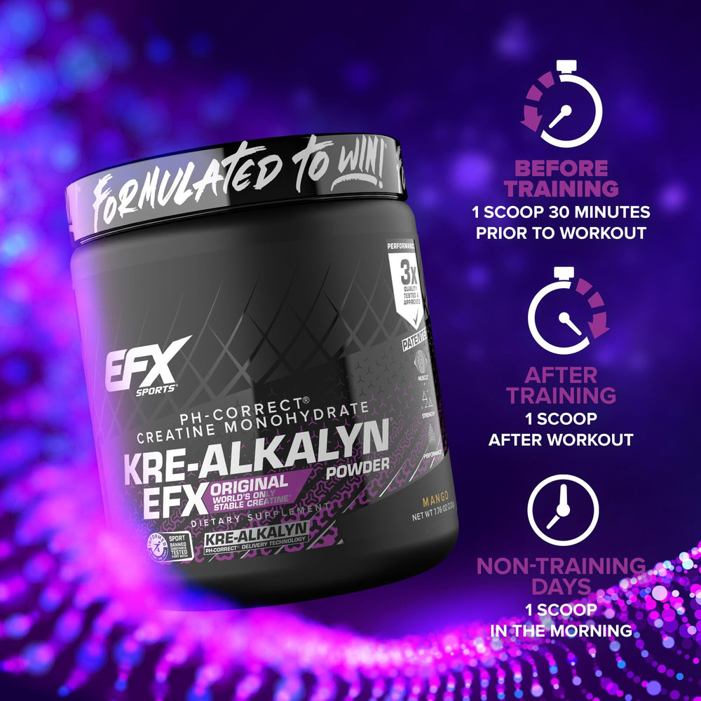 EFX Kre-Alkalyn EFX Powder mango flavor aroma suggests palatable mixability.