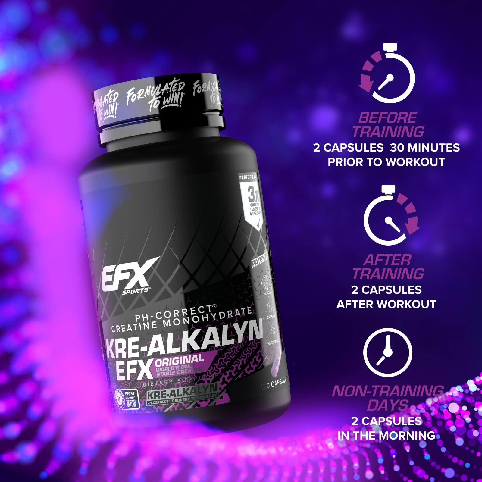 In-house manufacturing and label accuracy for Kre-Alkalyn EFX capsules.