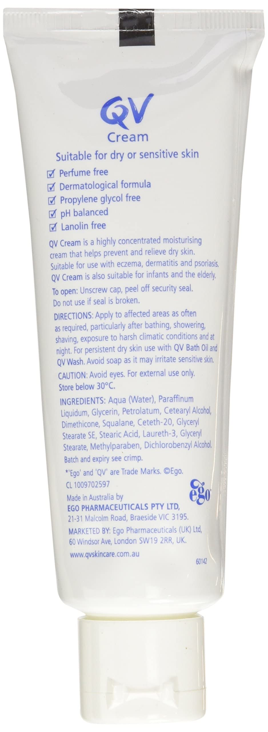 Close-up of applying Ego QV Cream for soothing skin.