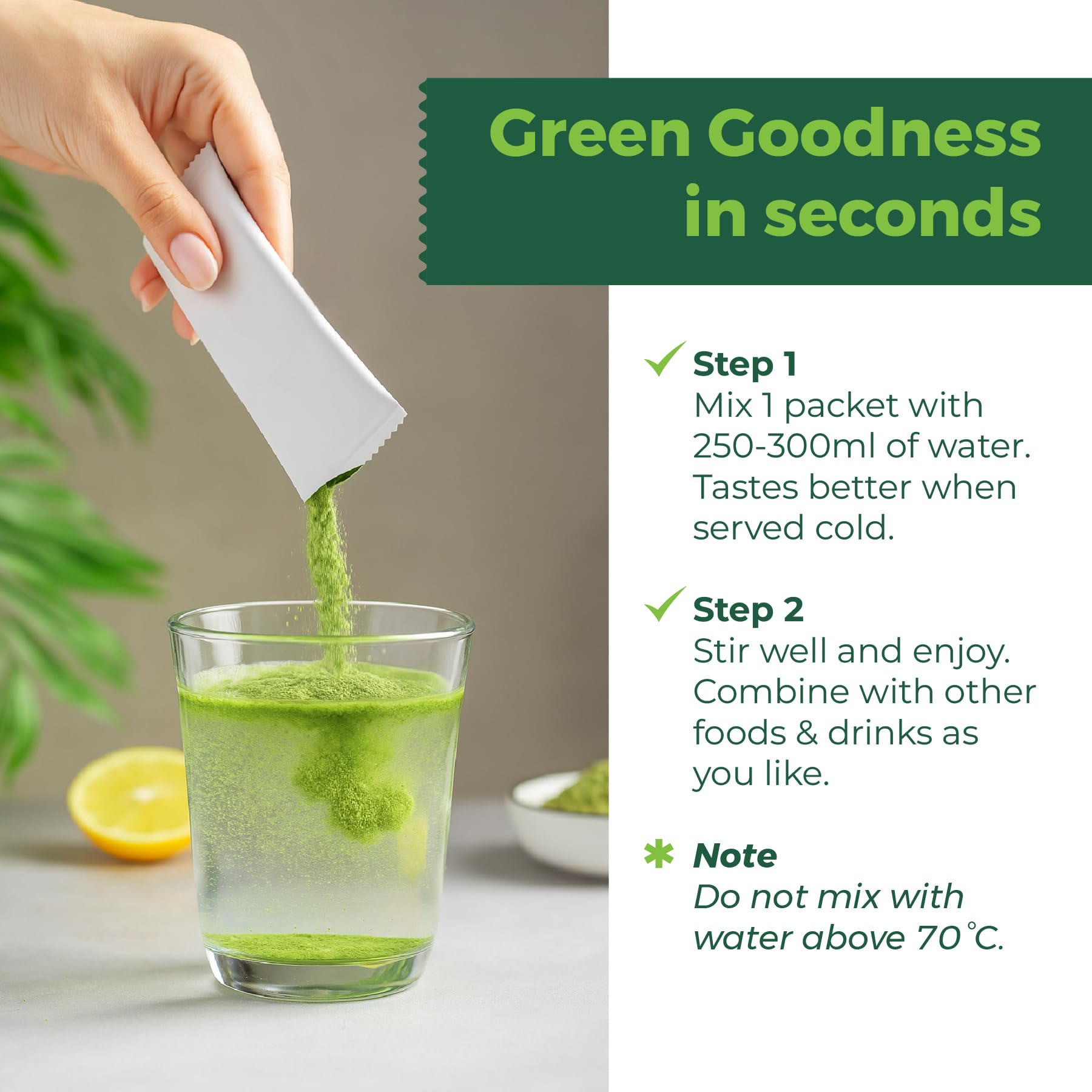 eHerbal green drink mixed in glass, vibrant and smooth