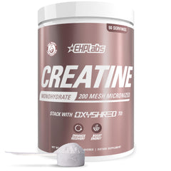 EHP Labs CREA-8 bottle close-up showing unflavored creatine powder for workouts.