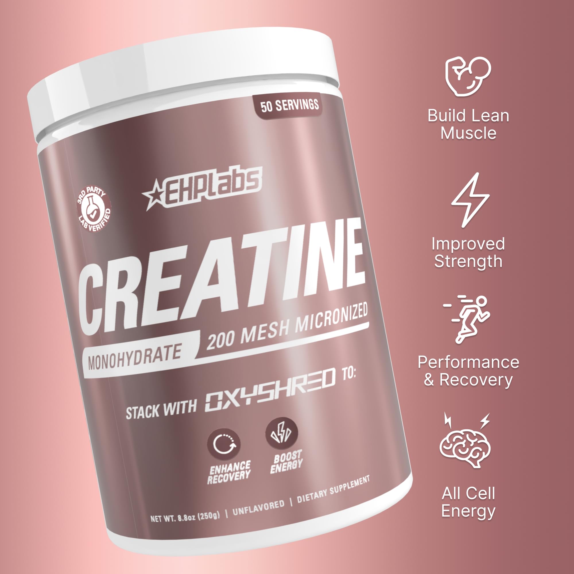 EHP Labs CREA-8 bottle on kitchen counter as compact packaging.