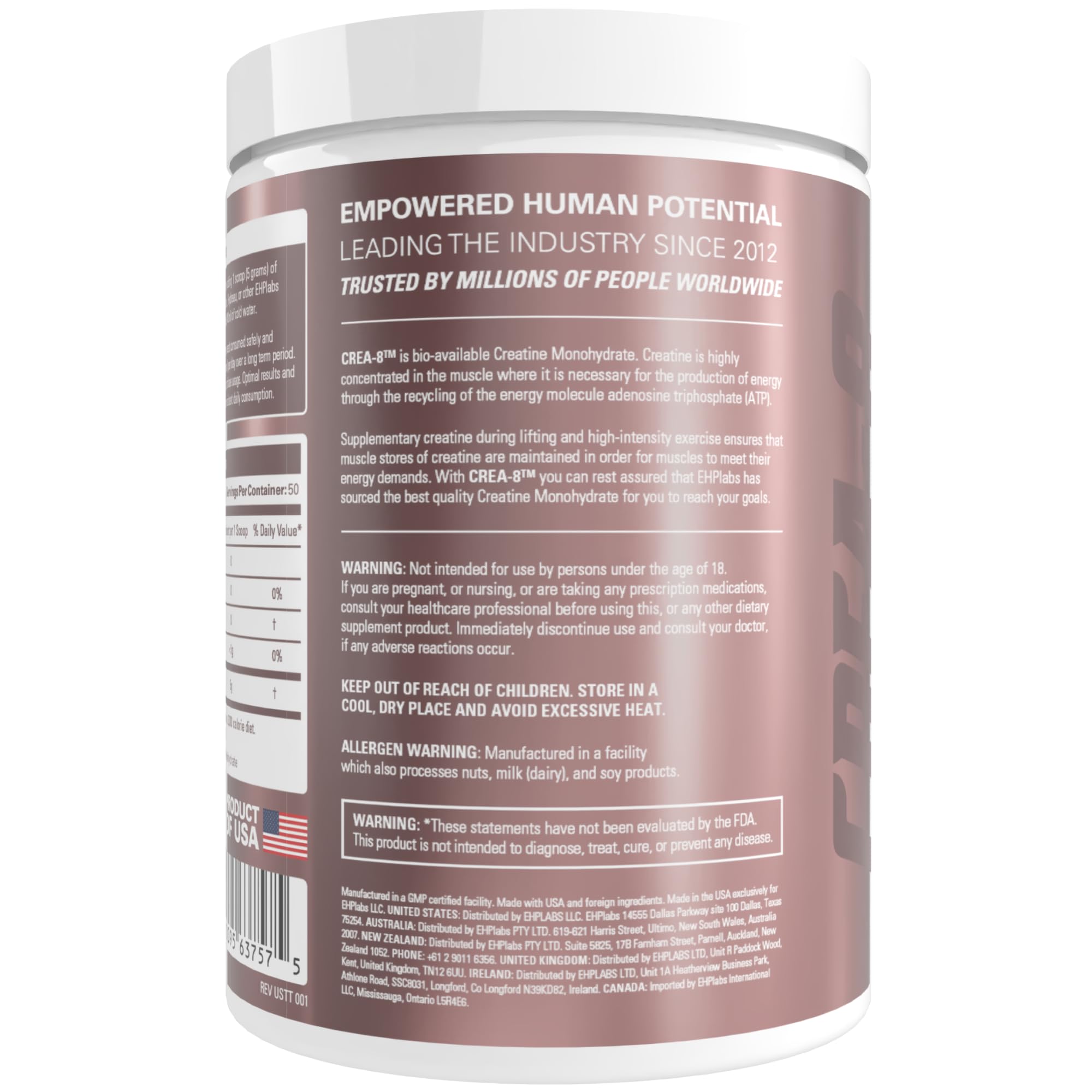 Micronized CREA-8 powder pouring into shaker.