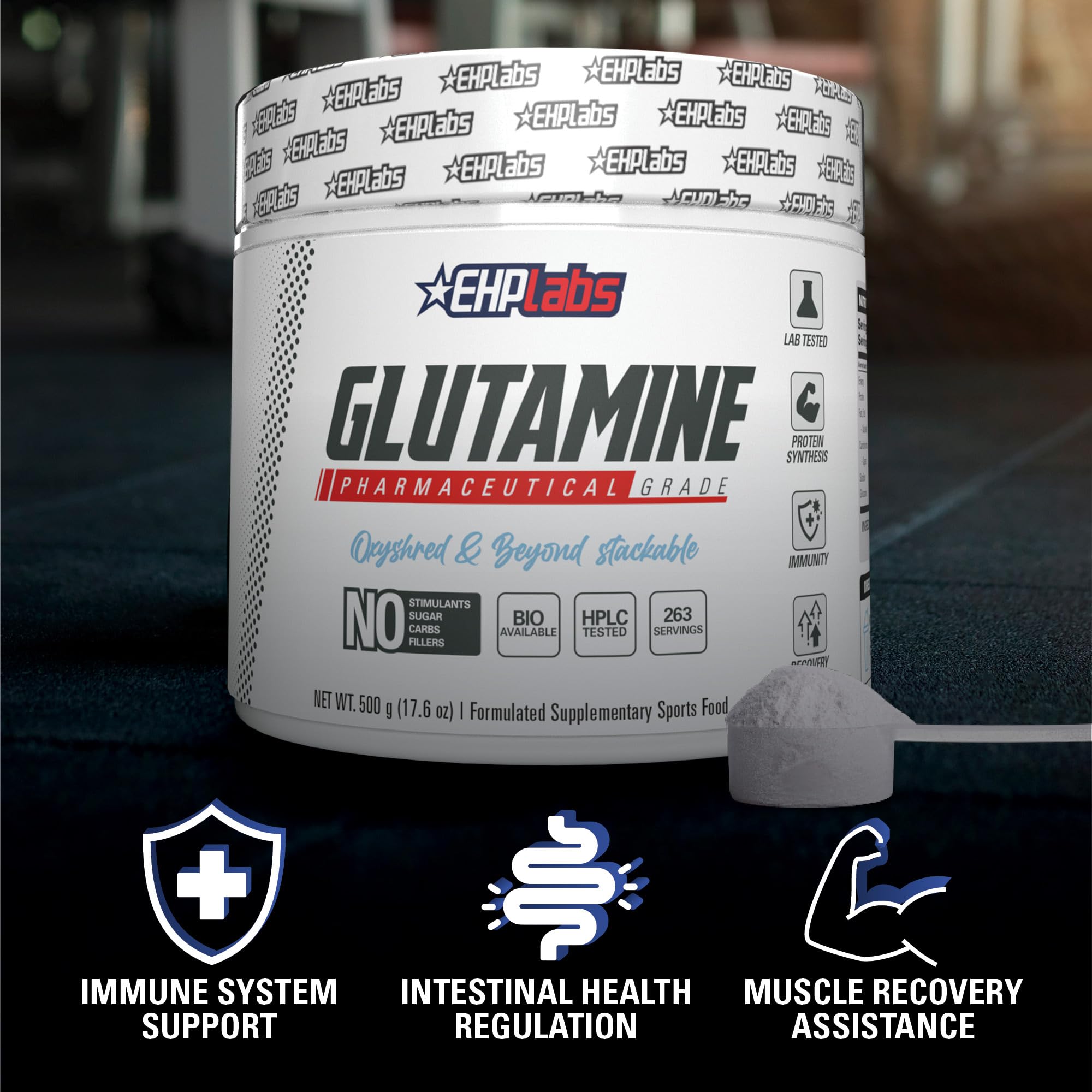EHP Labs L Glutamine supports gut health during meals and training.