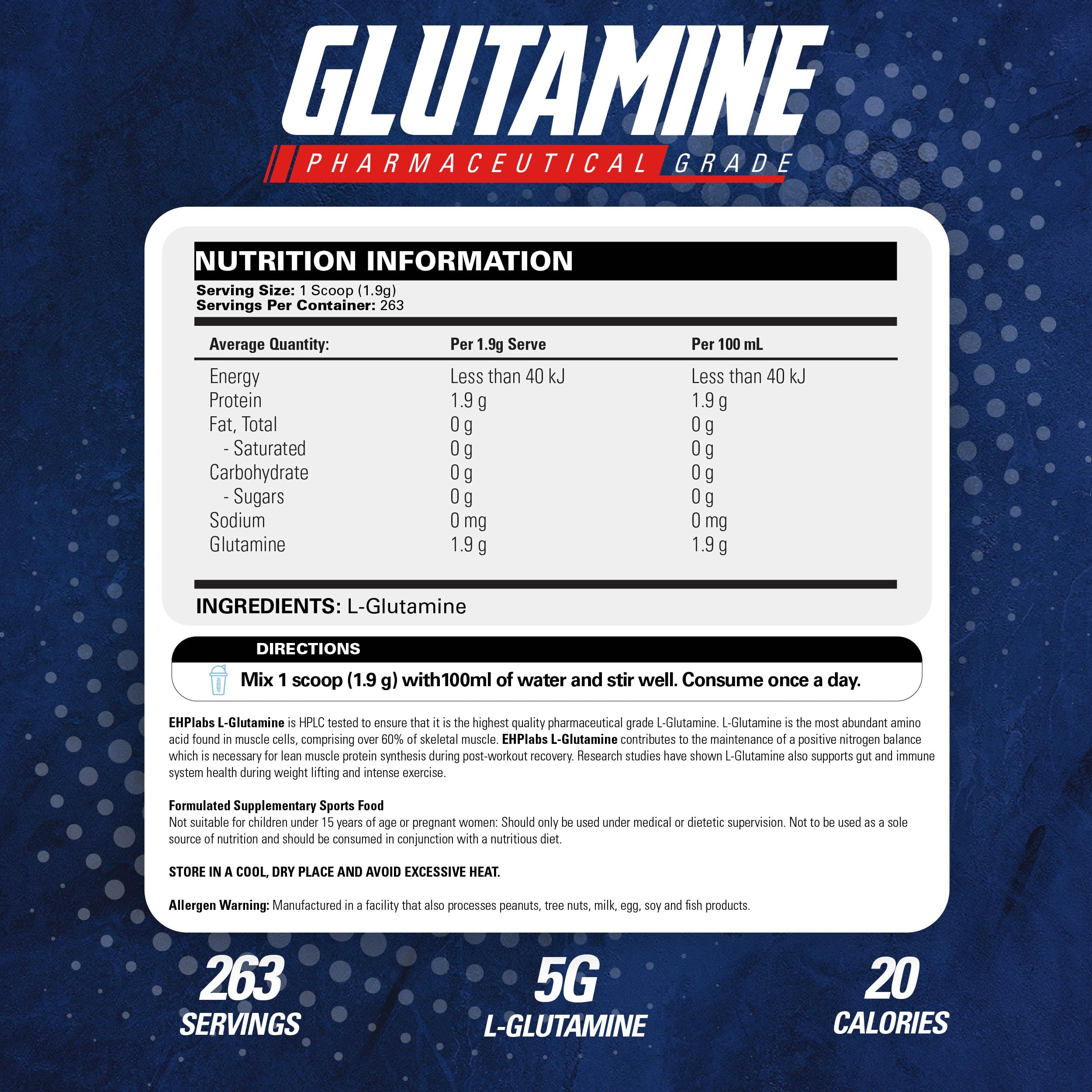EHP Labs L Glutamine powder scoop ensures precise workout recovery dosing.