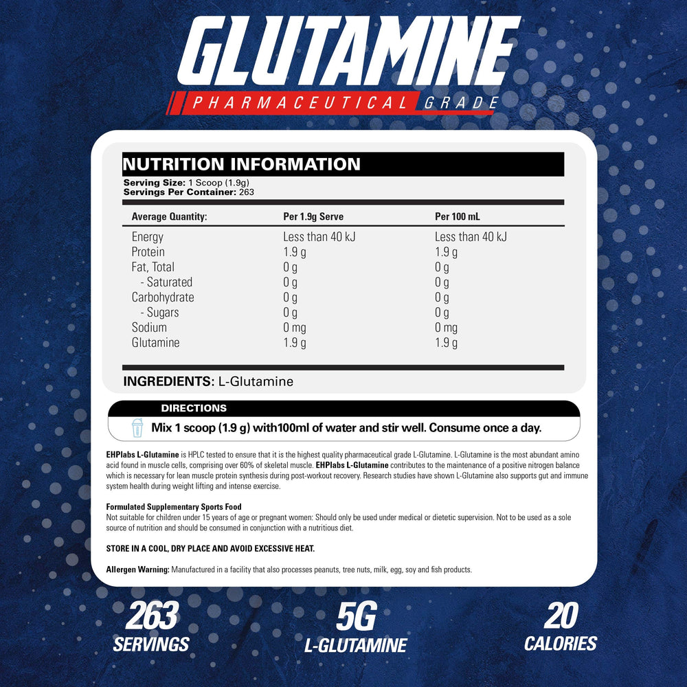 EHP Labs L Glutamine powder scoop ensures precise workout recovery dosing.