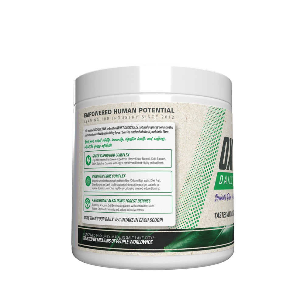 OxyGreens powder dissolving in water for a quick wellness boost.