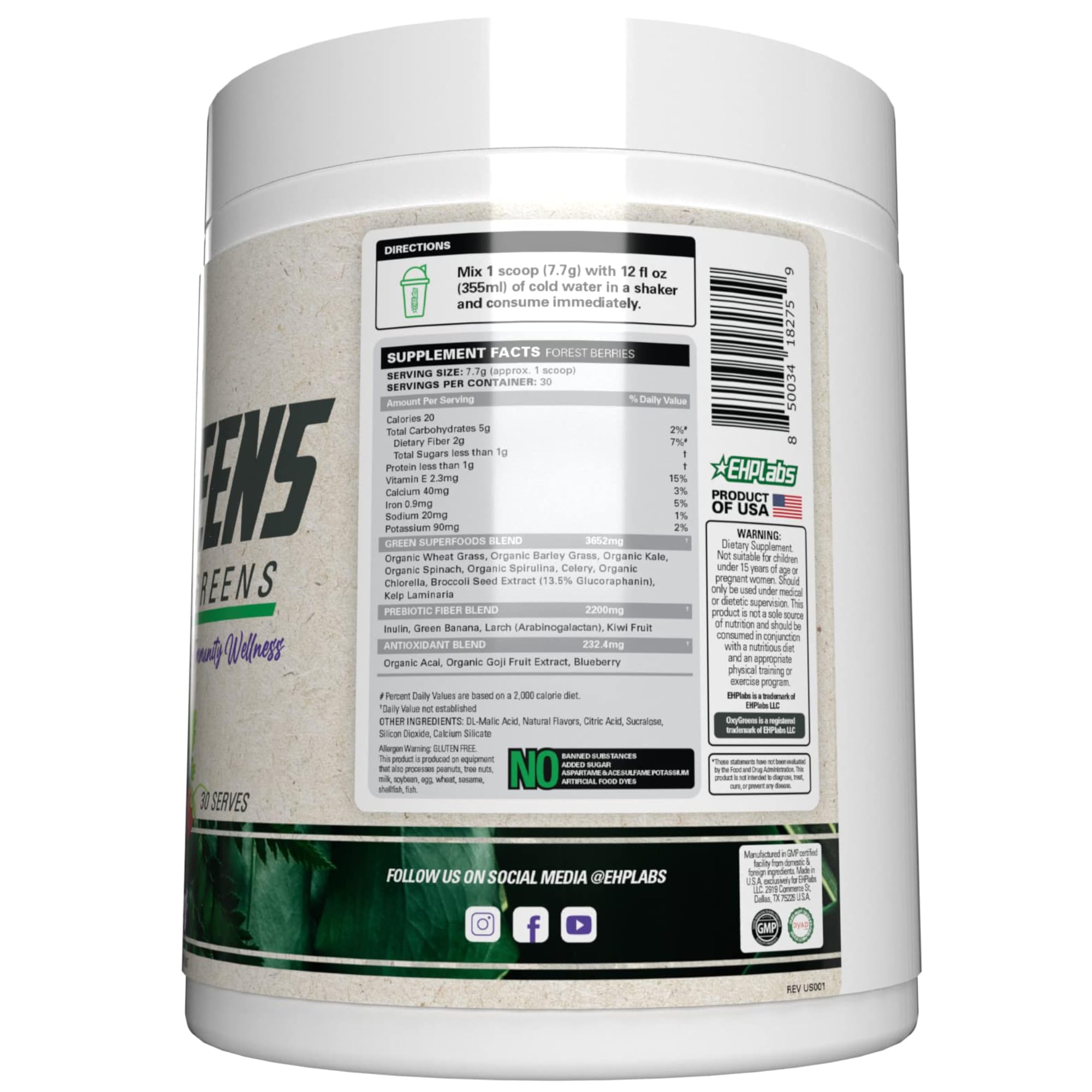 EHP Labs OxyGreens vitamin-mineral-boost showcasing essential micronutrients.