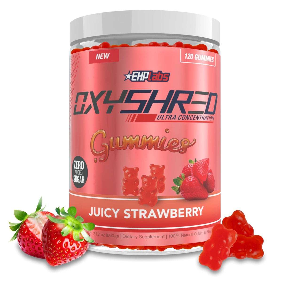 EHP Labs OxyShred Gummies strawberry serving for a smooth pre-workout energy lift