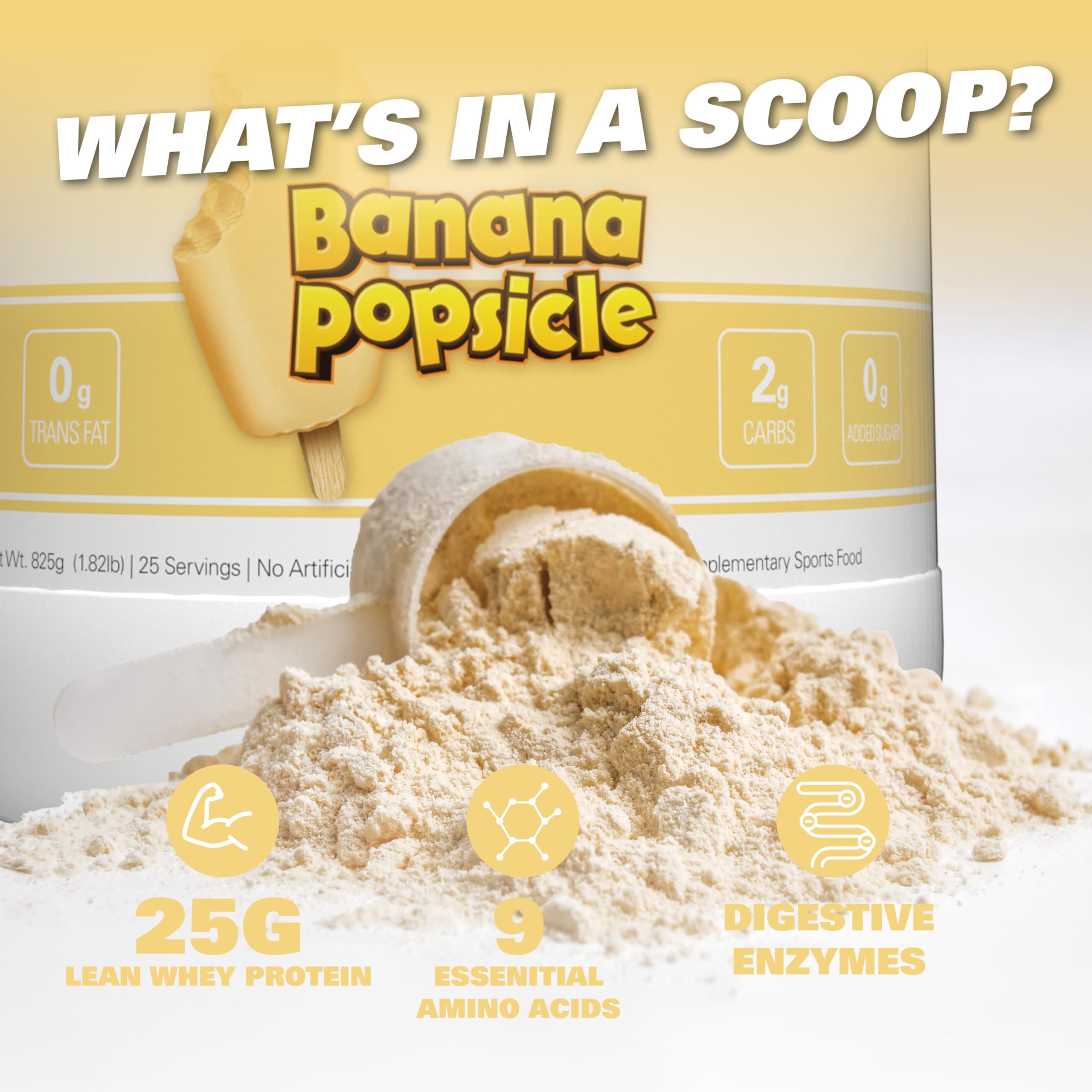 Banana-flavored OxyWhey pour into glass demonstrates creamy mouthfeel