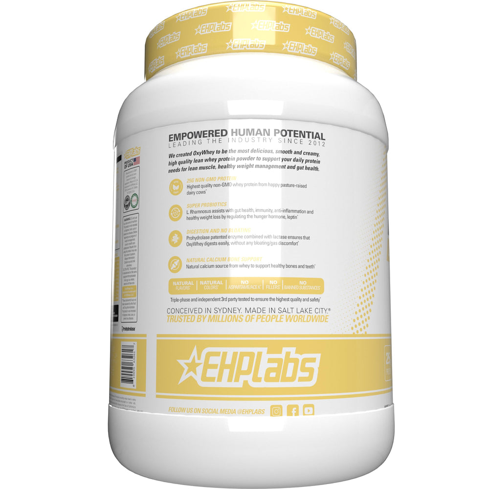Workout scene with OxyWhey bottle illustrates daily protein support