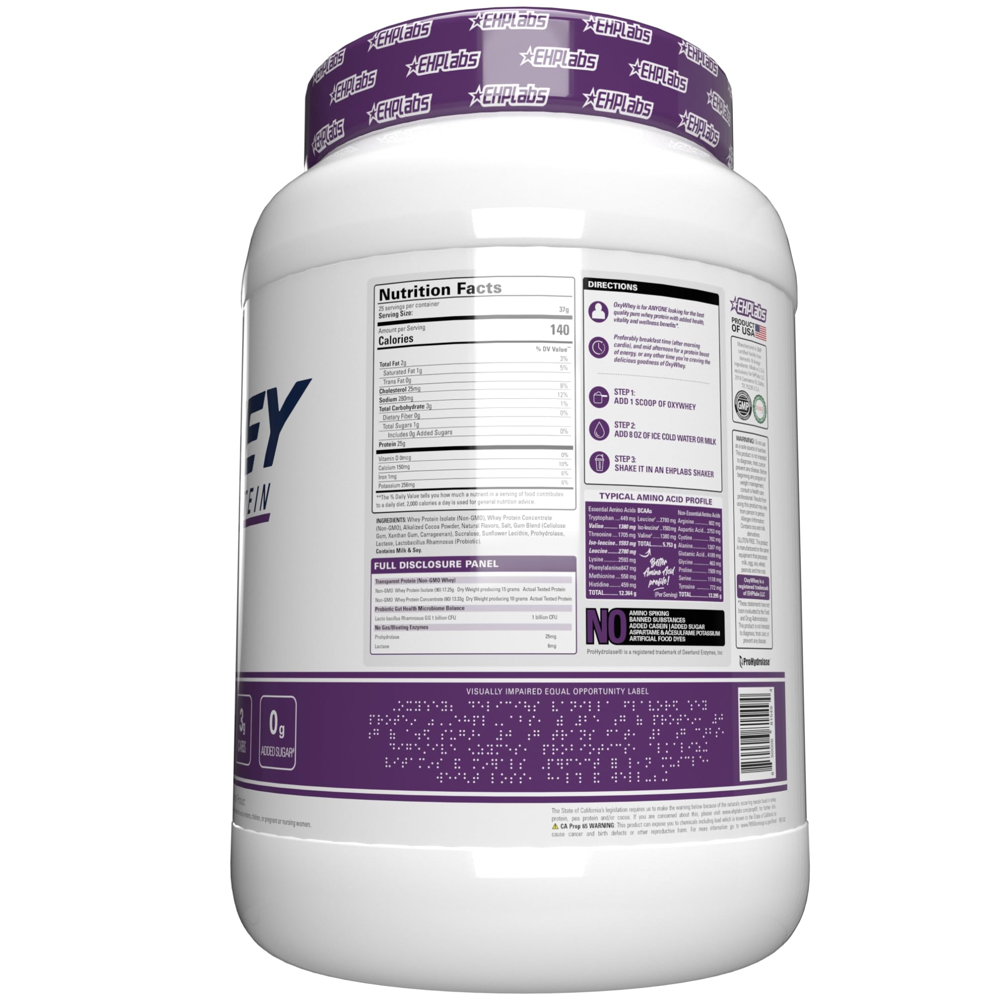 EHP Labs OxyWhey post-workout scene with powder and glass in gym