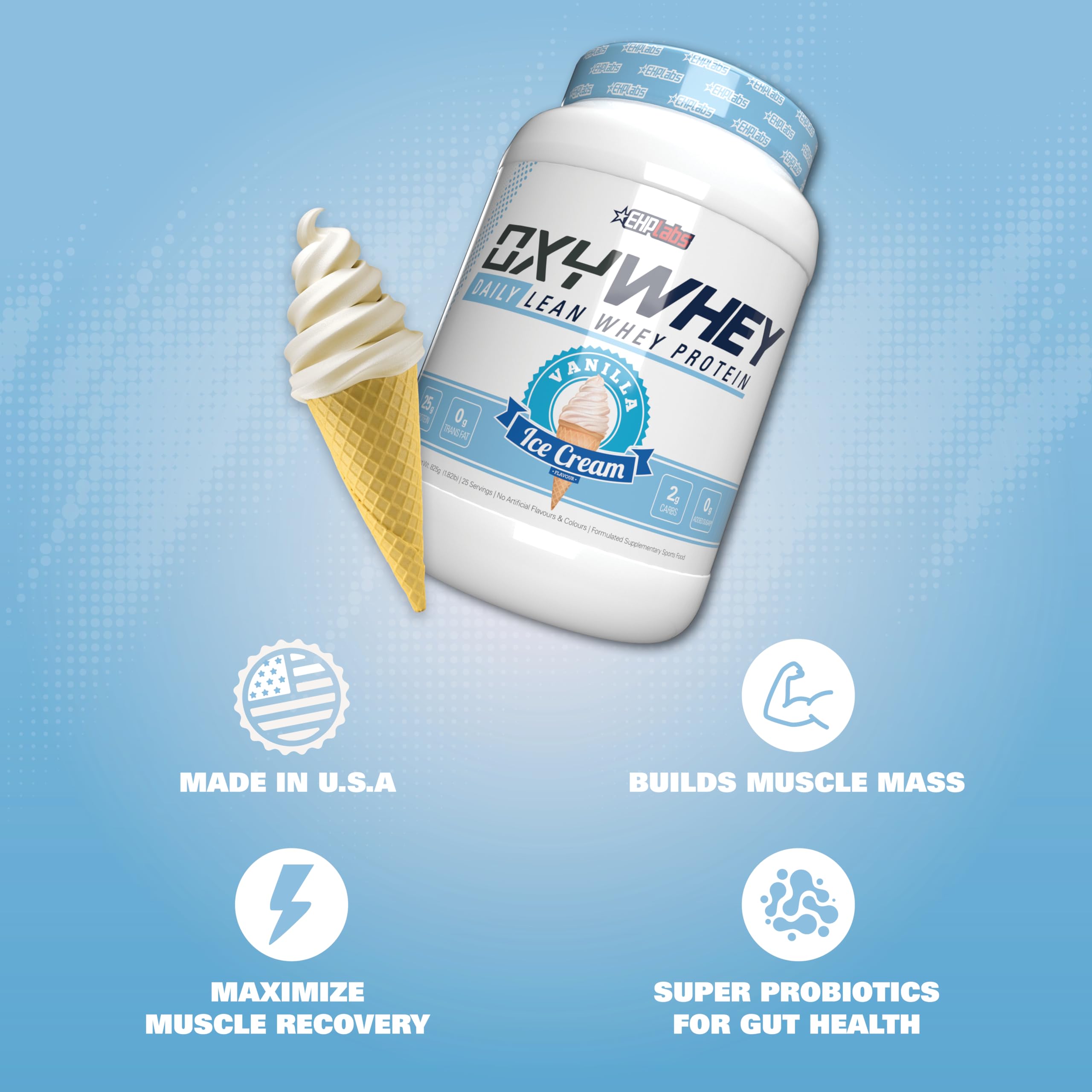 Vanilla ice cream flavored OxyWhey shake in a glass for a tasty post-workout option.