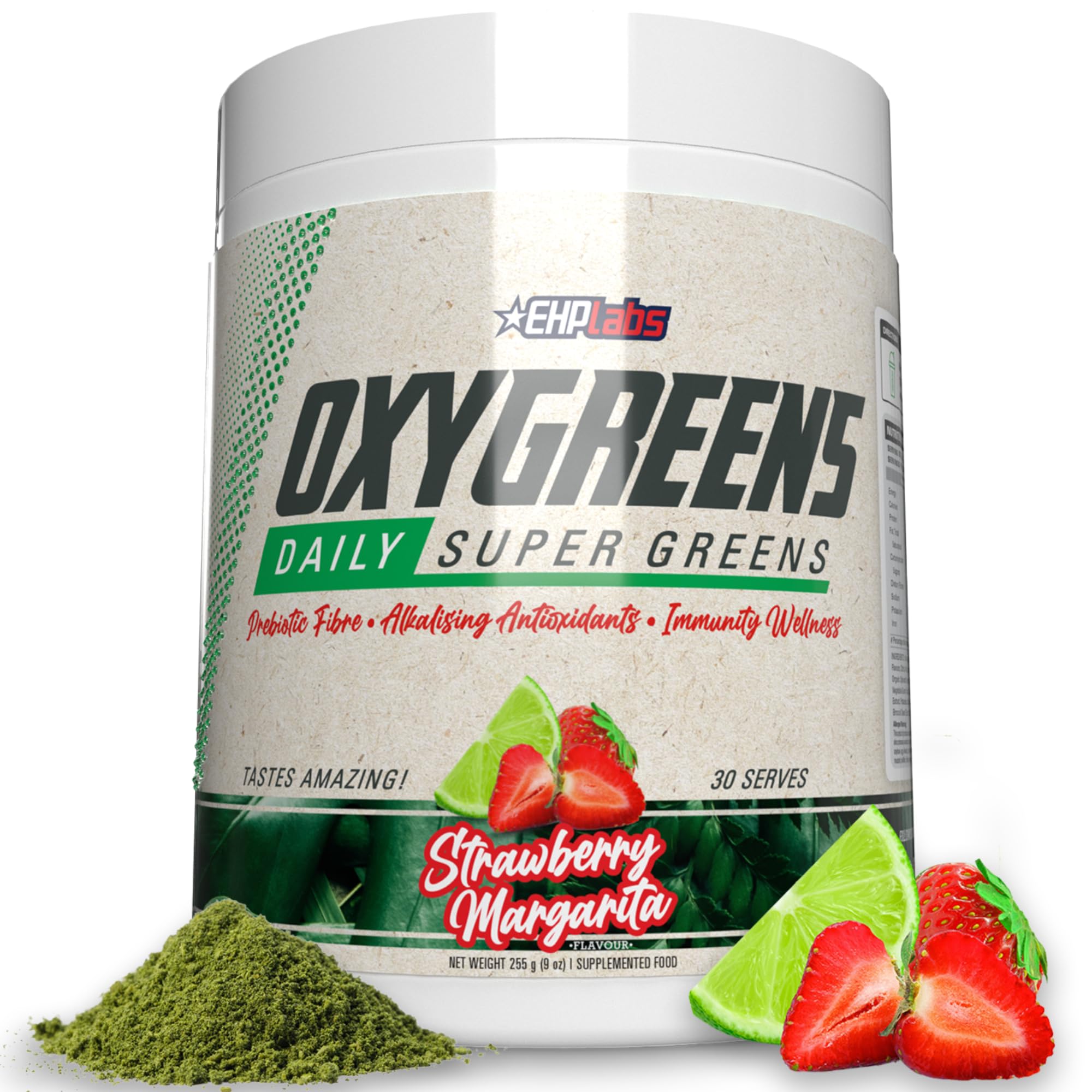EHP Labs OxyGreens daily scoop for a convenient greens boost.