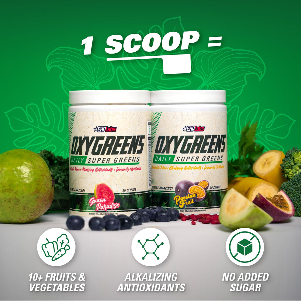 EHP Labs OxyGreens Pineapple powder close-up, vibrant texture of greens