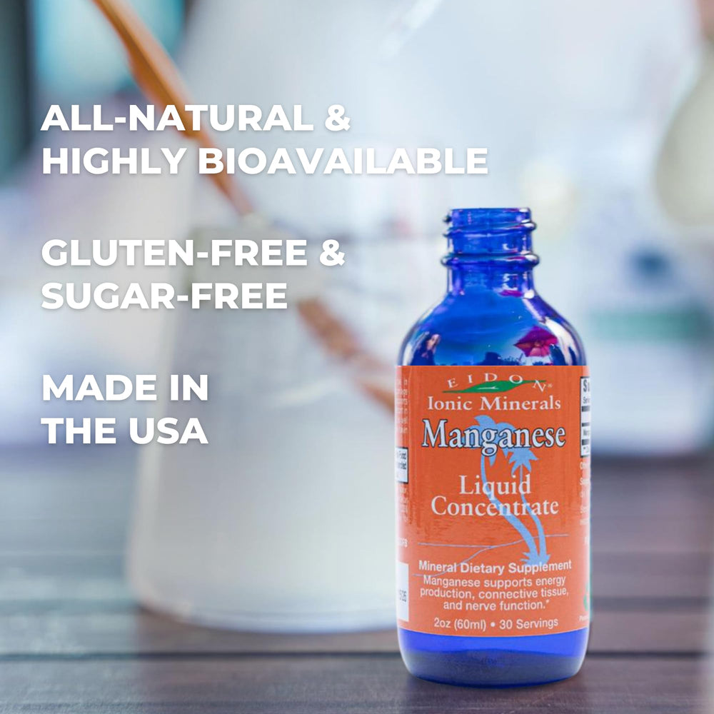 Eidon manganese drops being added to a glass of water for easy supplementation