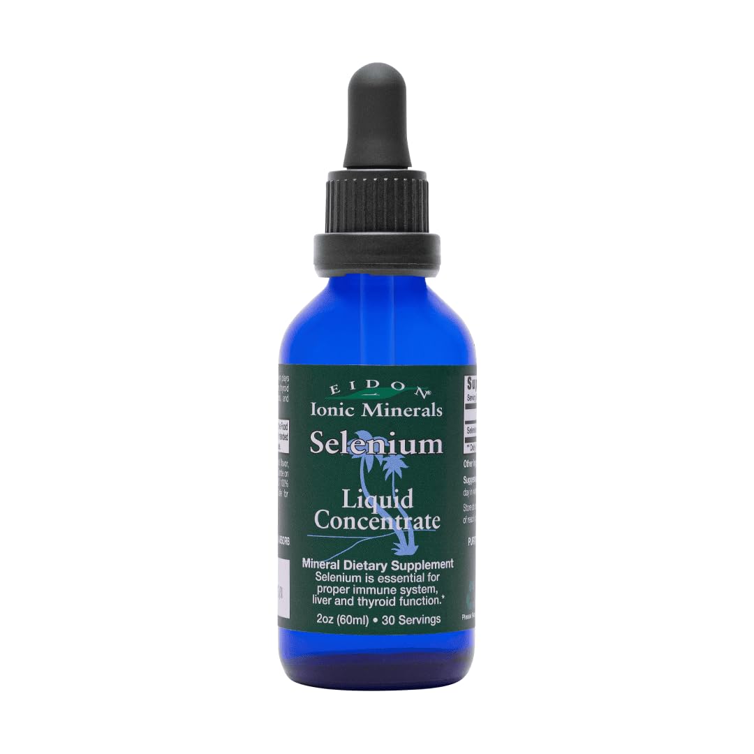 Eidon Ionic Minerals liquid selenium bottle for easy daily dosing and thyroid support potential.