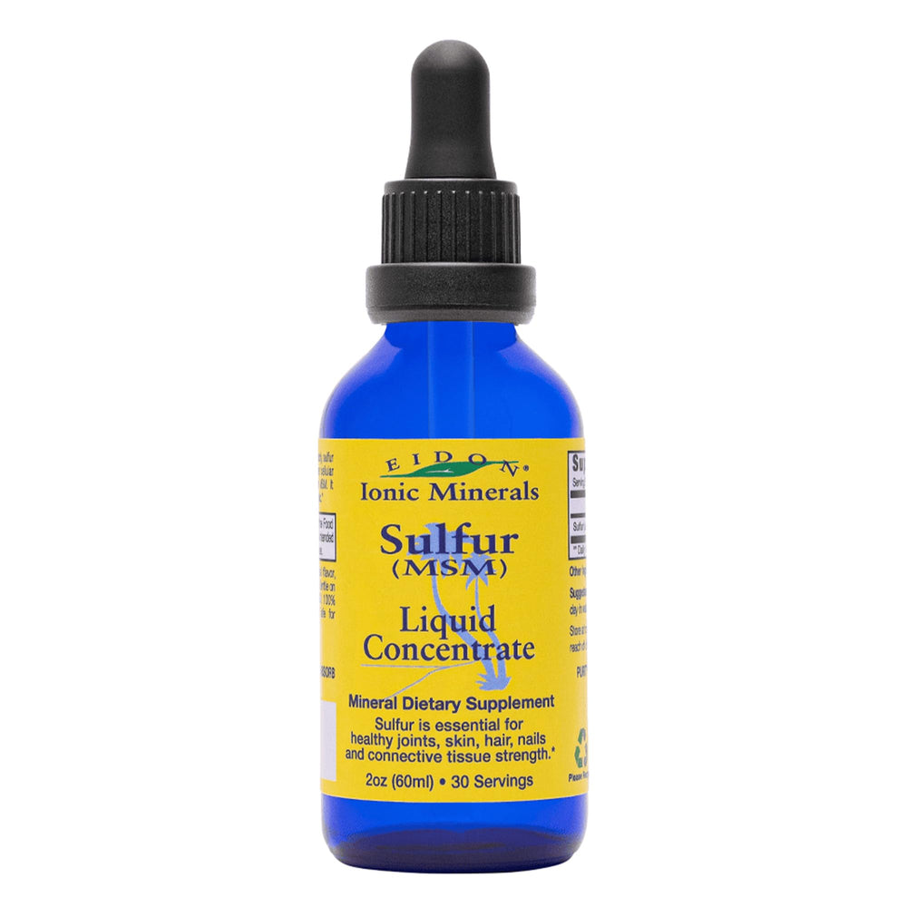 Eidon Ionic Minerals Liquid Sulfur bottle highlighting the beauty mineral formula for skin