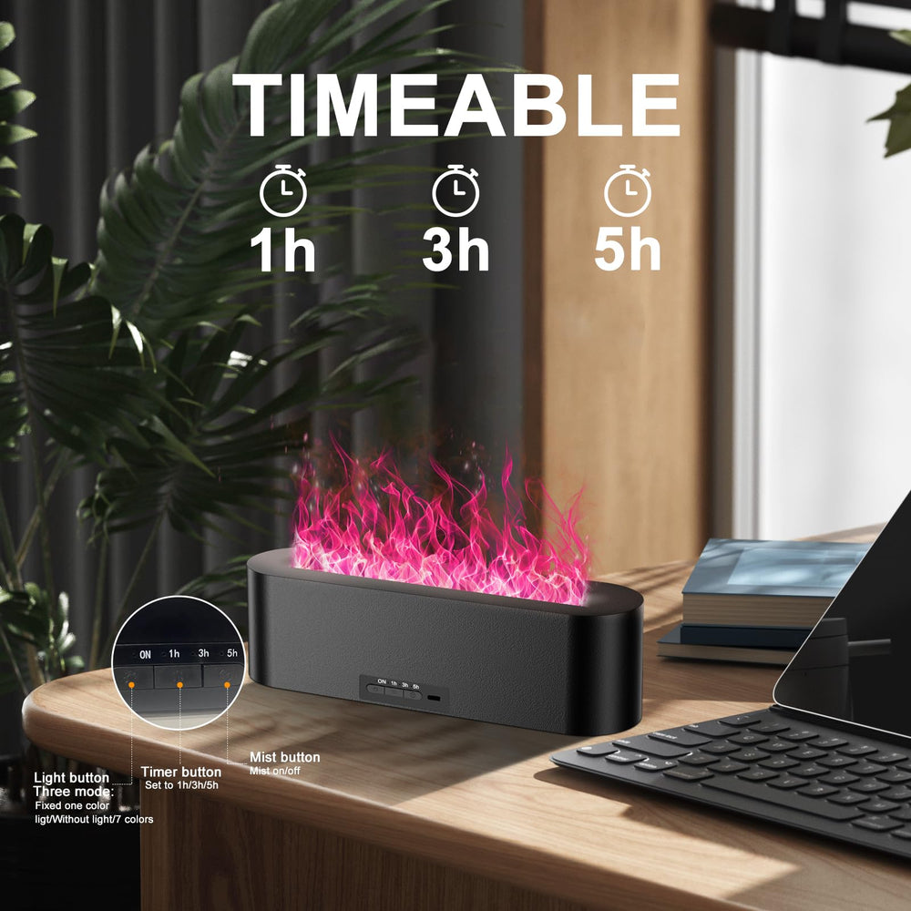 Eiifiter Colorful Flame Diffuser LED light demonstrates seven-color mood illumination