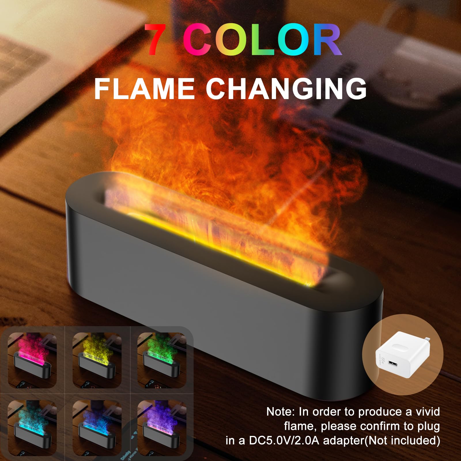 Eiifiter Colorful Flame Diffuser side view highlights compact design for desks