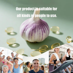 Front packaging of EILTEAU aged garlic extract highlighting aging process and antioxidants.