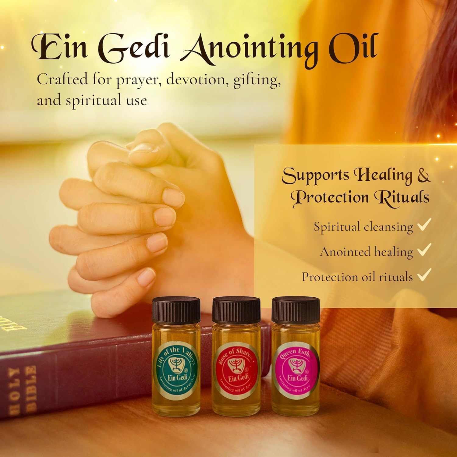Ein Gedi Queen of the Bible spikenard oil bottle invites fragrant calm in reflection