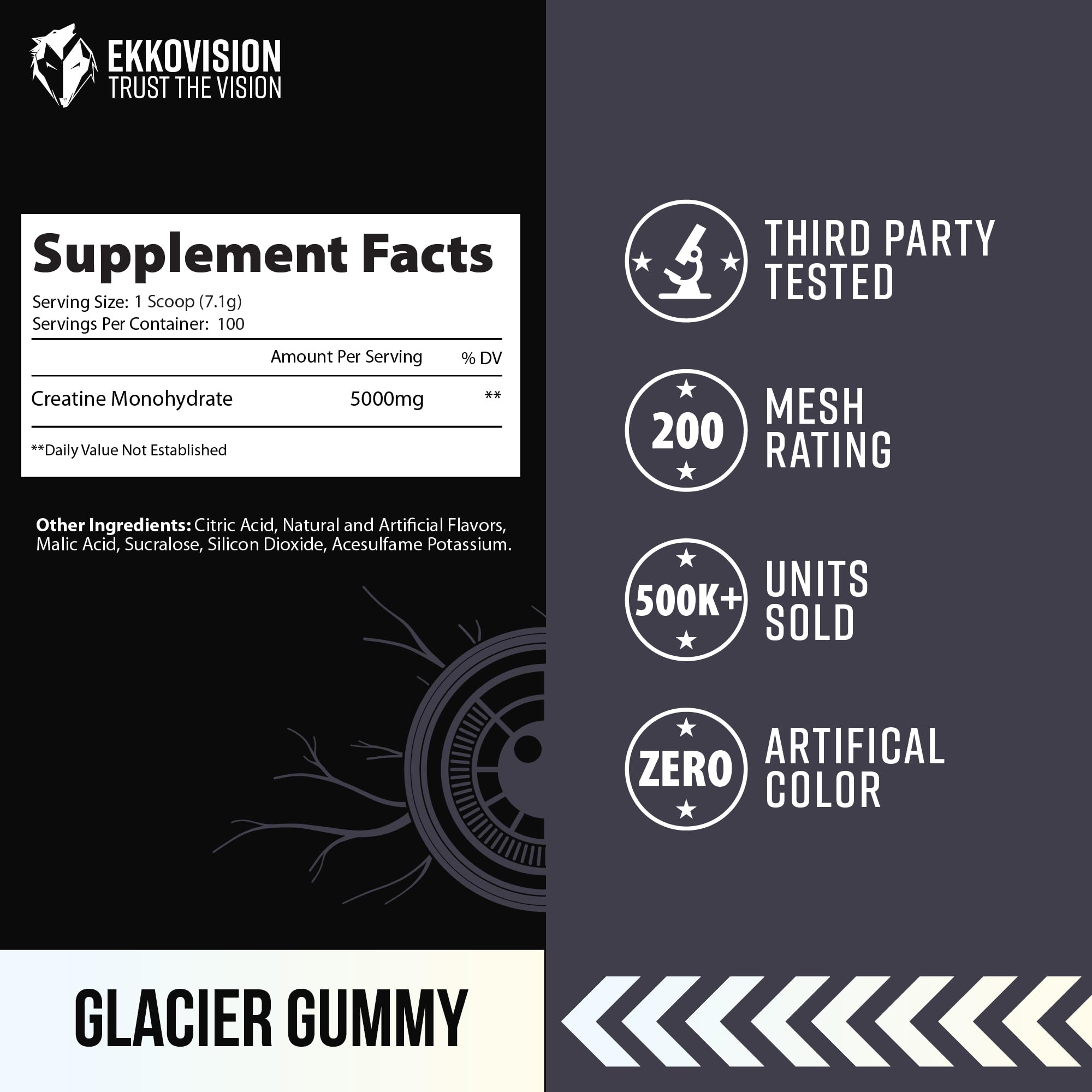 Ekkovision 100-serving bottle label highlights long-term use