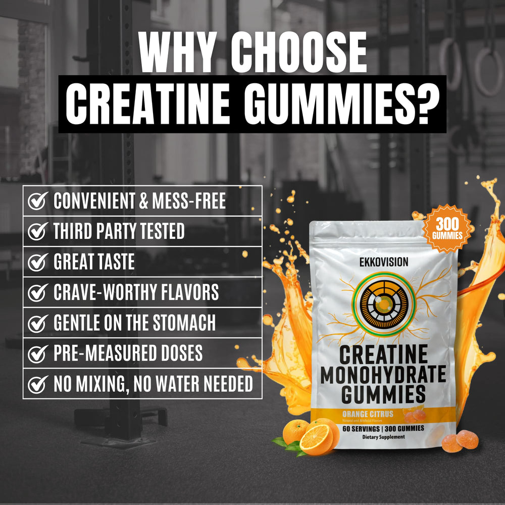 Ekkovision gummies ready for pre-workout use in a gym bag
