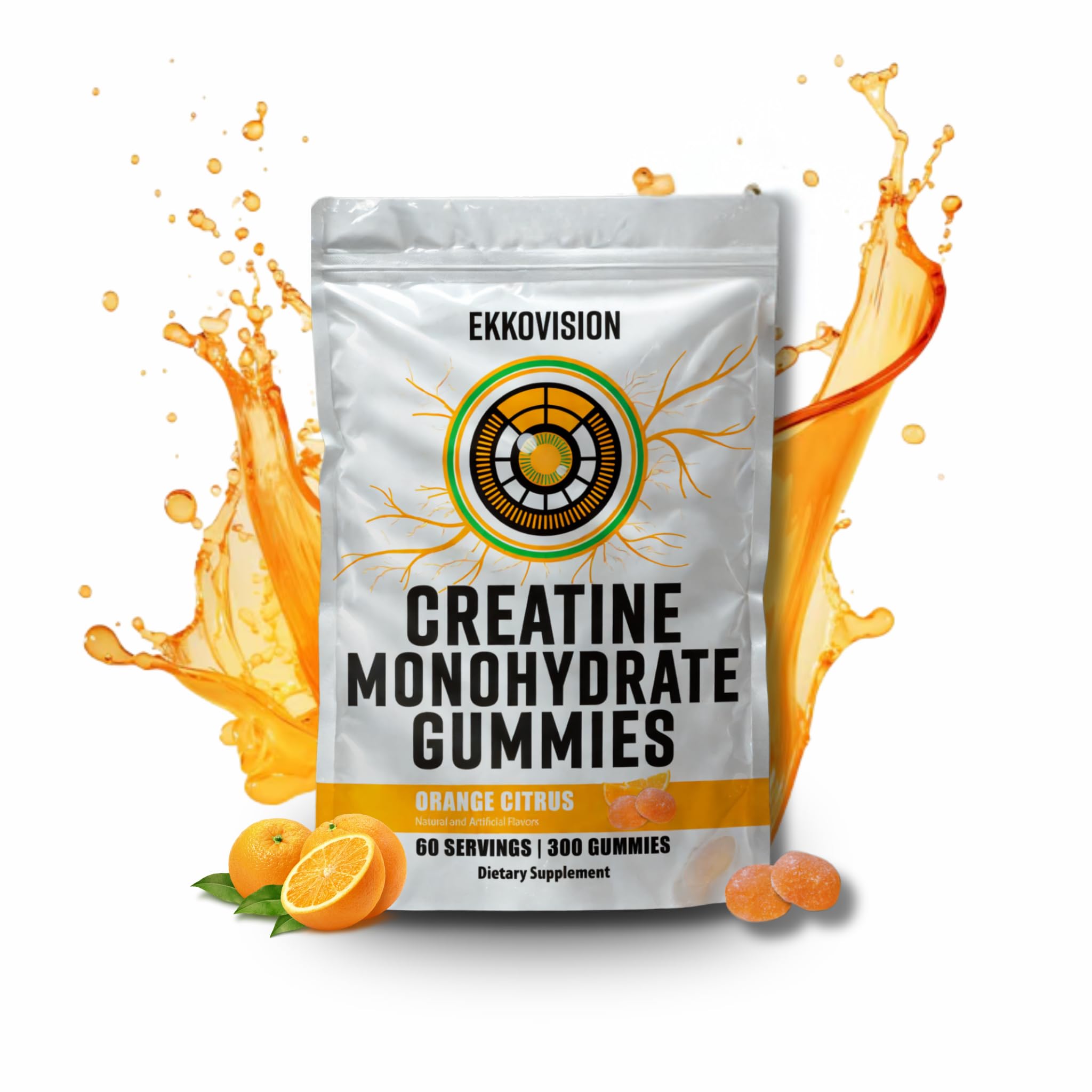 Ekkovision creatine monohydrate gummies in a tub for convenient pre-workout fueling