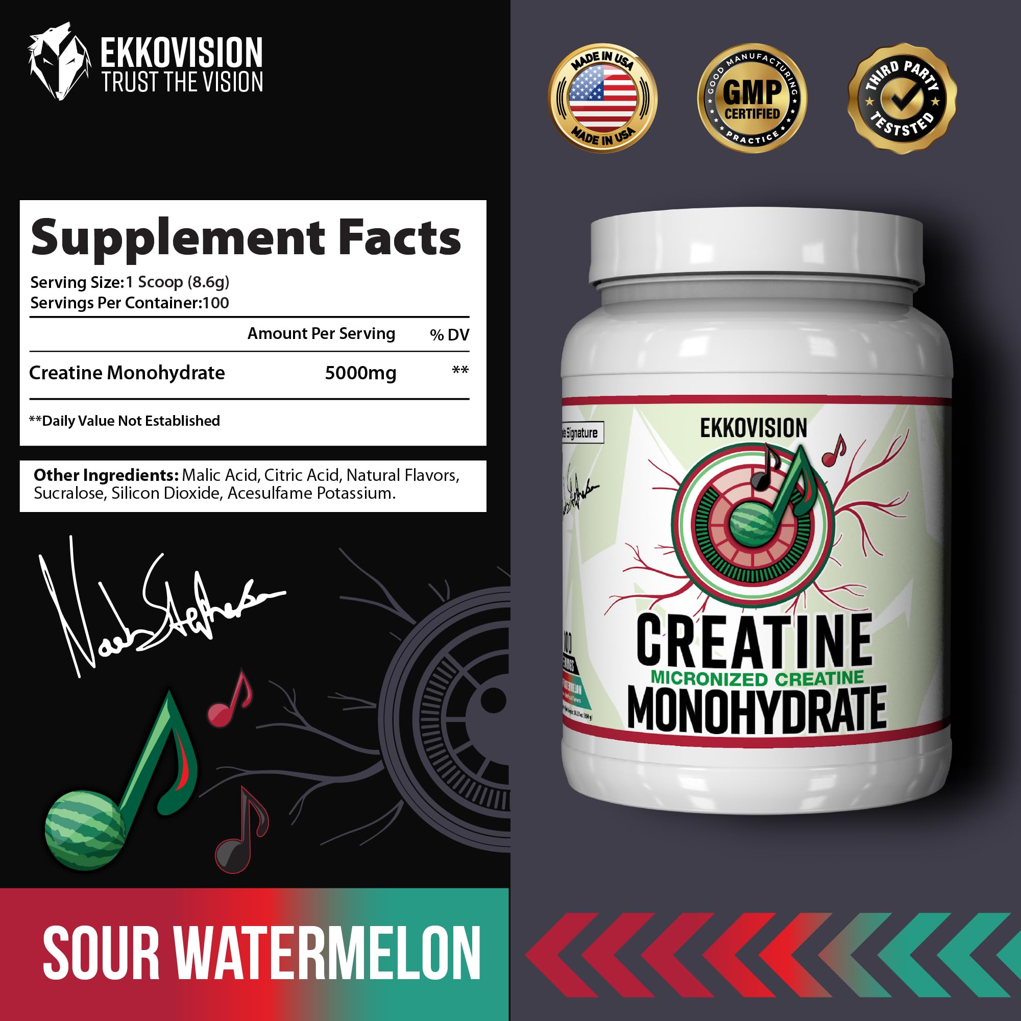 Ekkovision Creatine sour watermelon powder dissolving smoothly in water