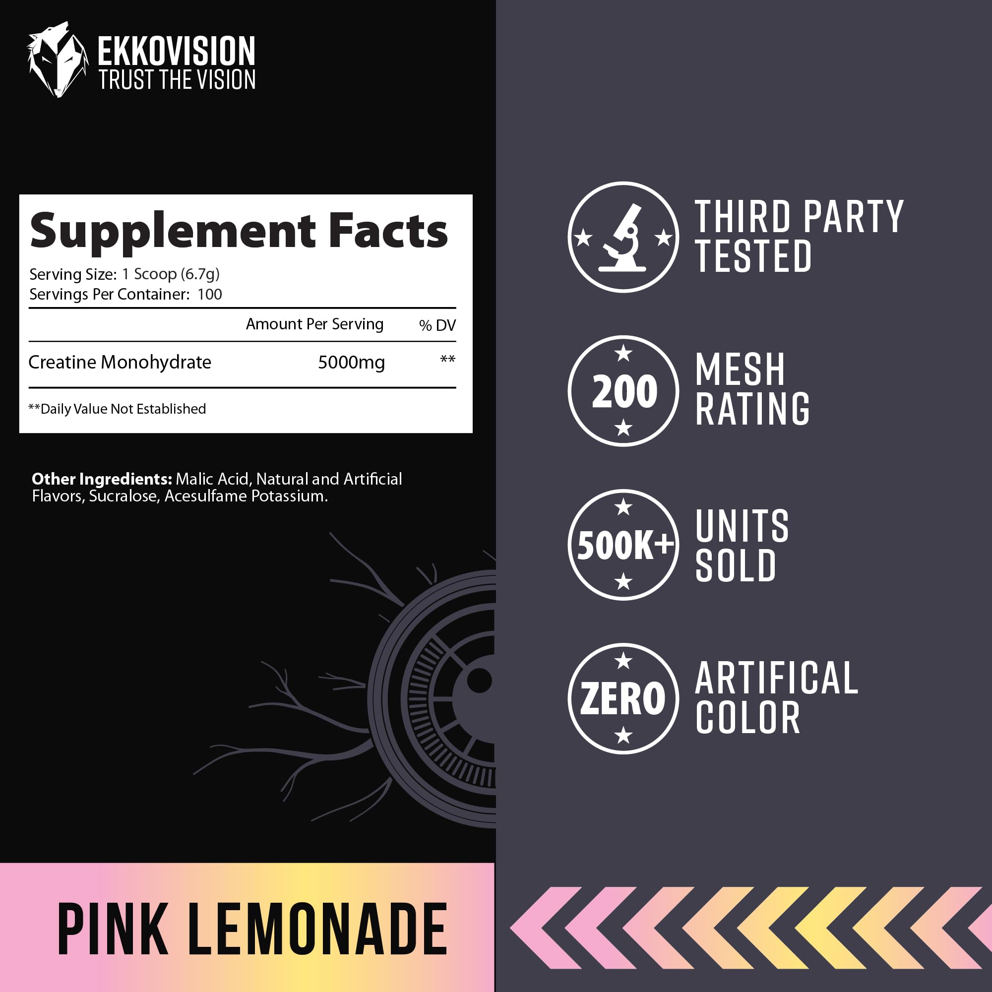 Ekkovision pink lemonade close up in glass showing vibrant color