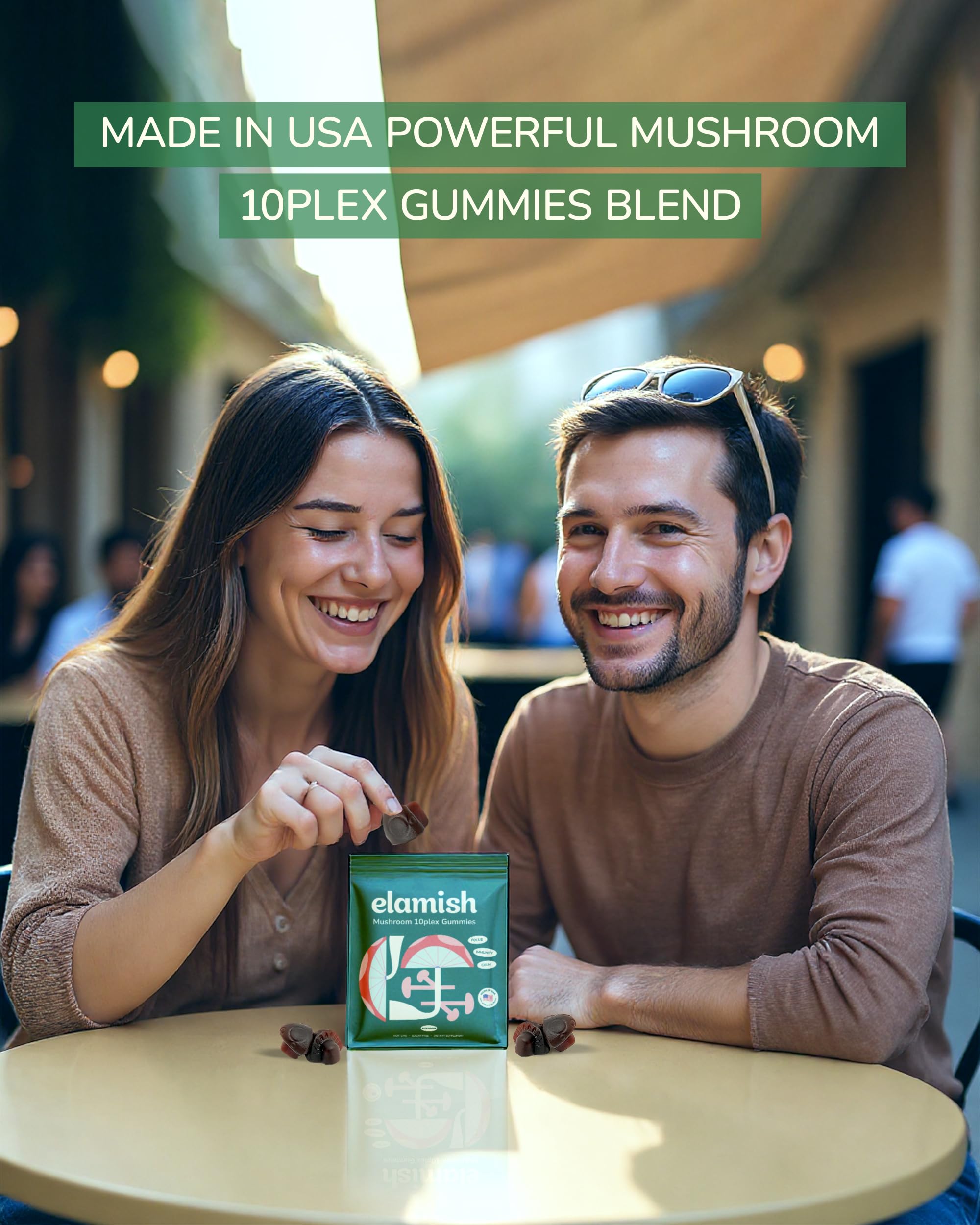 Elamish Mushroom Gummies packaging eco demonstrates recyclable pouch