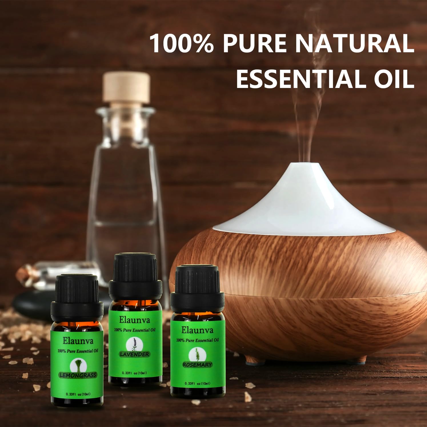 Elaunva Grass Set rosemary oil bottle enhances focus and herbal fragrance.