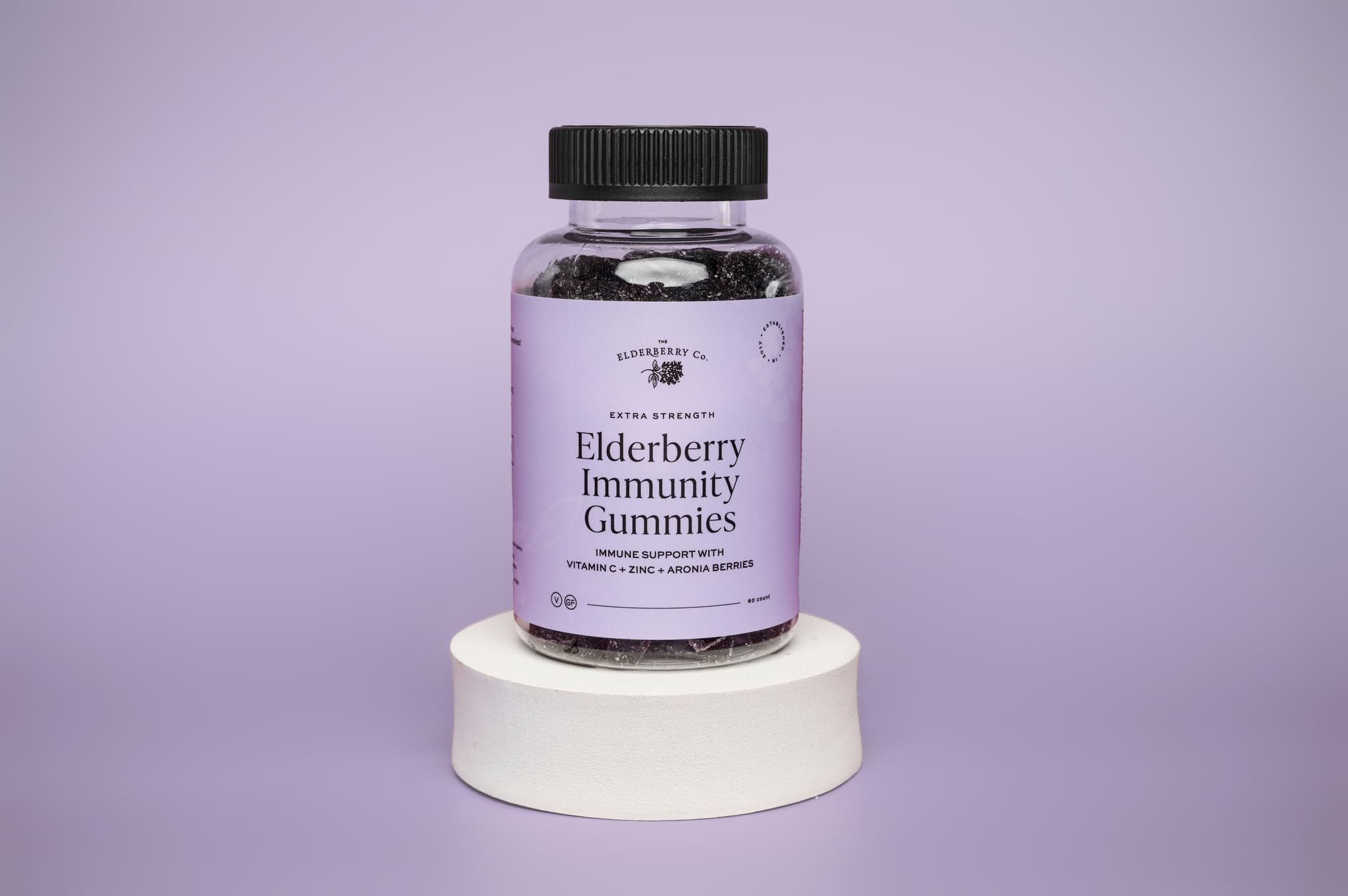 The Elderberry Co. extra strength gummies bottle front for immune support