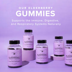 The Elderberry Co. gummies nutrition panel highlights zinc and vitamins C, D, E