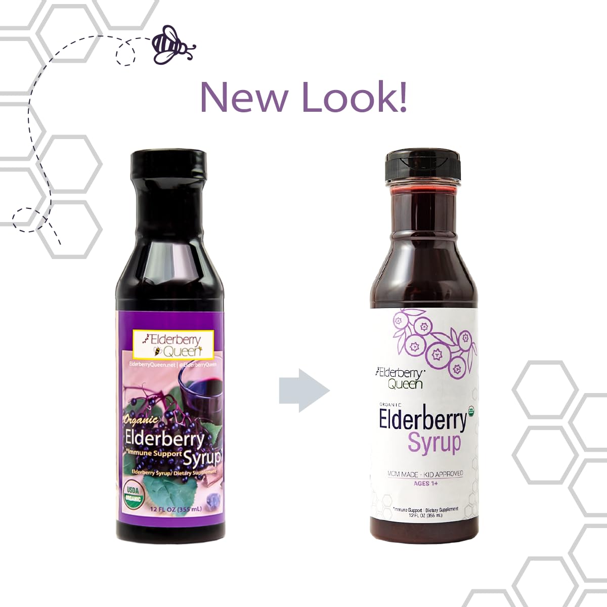 Elderberry Queen kids-dose-friendly label highlights kid-friendly dosing.