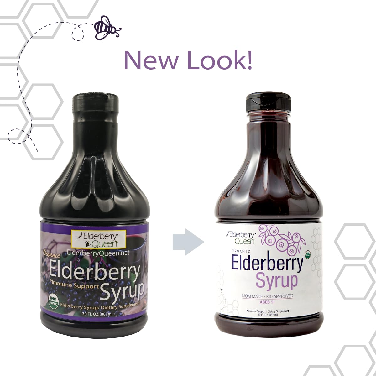 Elderberry Queen syrup pour shows smooth, kid-friendly texture.