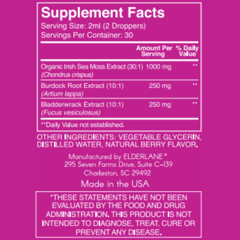 Elderlane Berry Flavored Sea Moss Drops dropper pour enables precise daily doses.