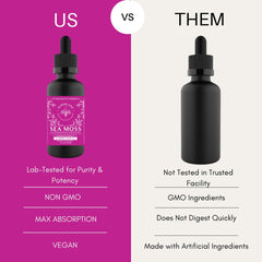 Elderlane Berry Flavored Sea Moss Drops label close-up shows ingredients and berry flavor.