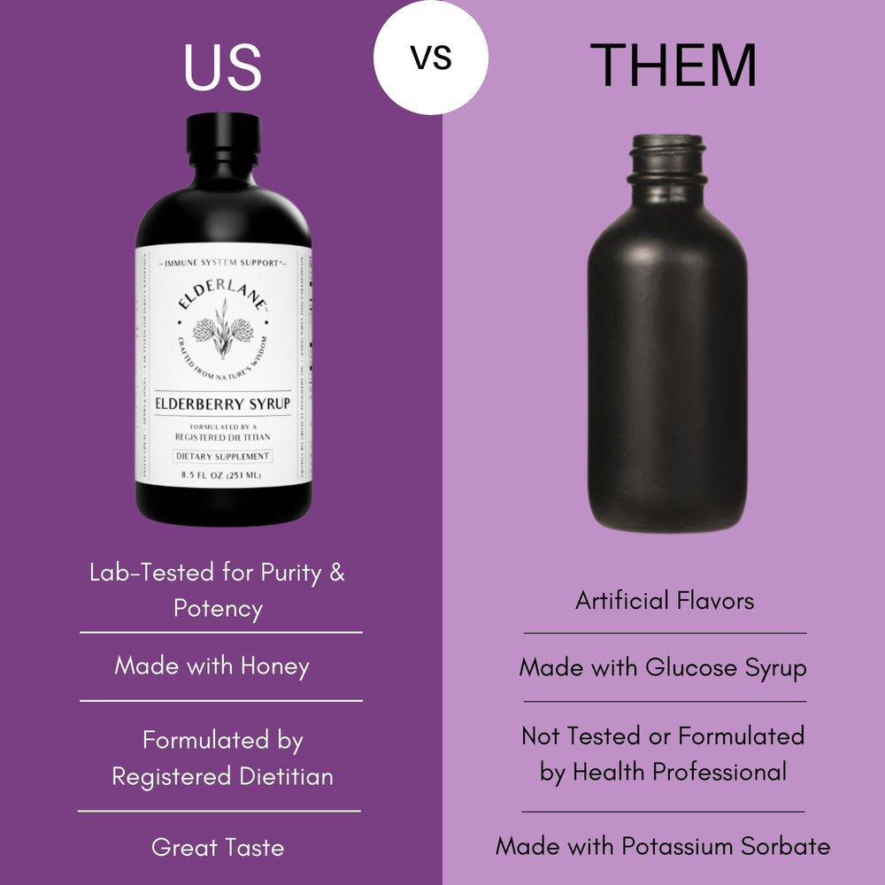 Elderlane label highlights gluten-free and natural ingredients.