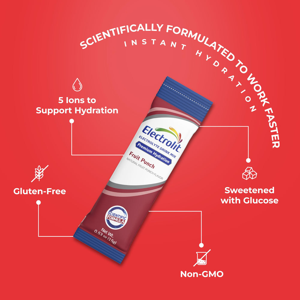 Electrolit fruit punch electrolyte powder packets for tasty post-exercise hydration