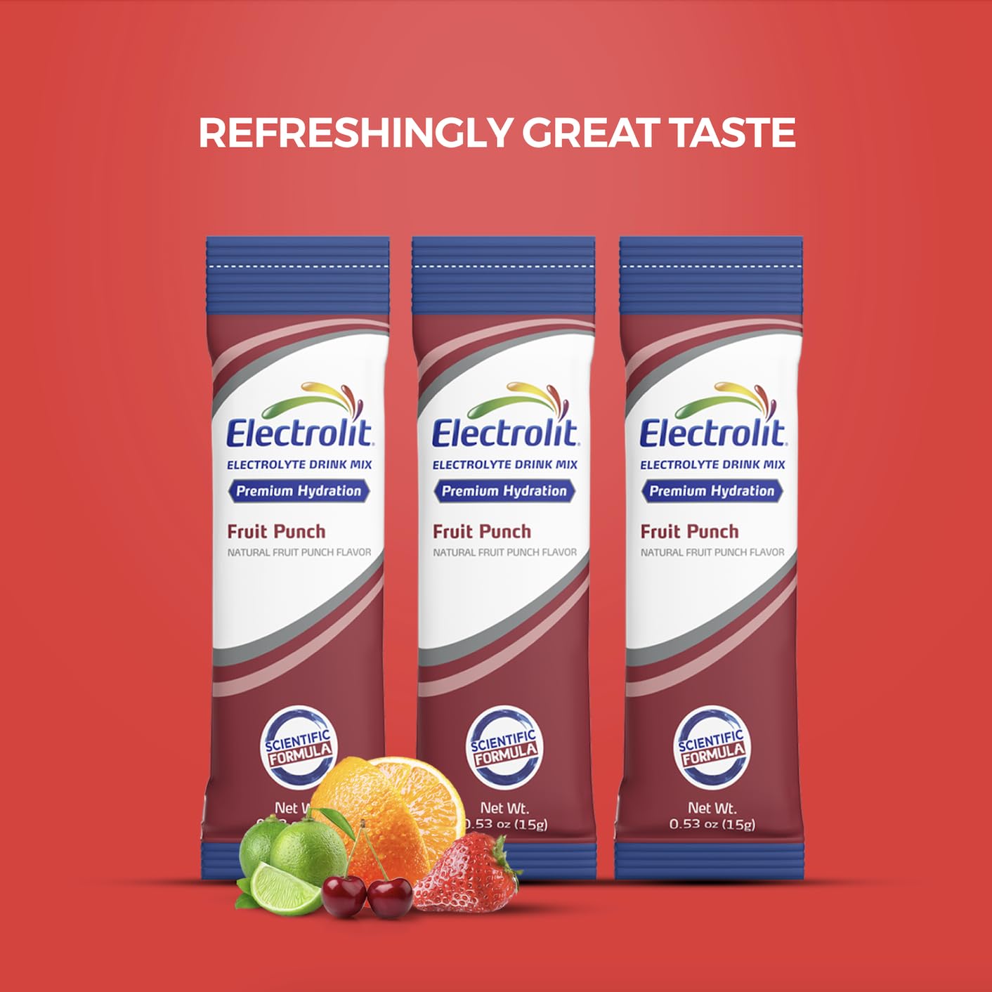 Electrolit Fruit Punch packaging close-up showing branding and label.