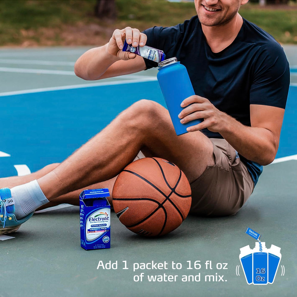 Electrolit portable powder packets fit in a gym bag for travel hydration
