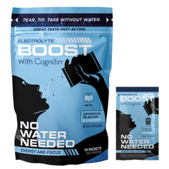 Electrolyte Boost packets melt on the tongue for quick hydration on the go