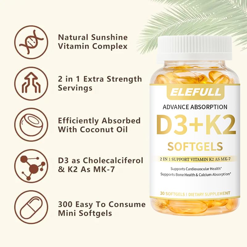 Elefull coconut oil aiding absorption of D3 and K2 in softgel